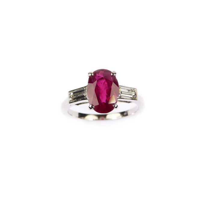 Cushion cut Burma ruby and diamond ring | MasterArt